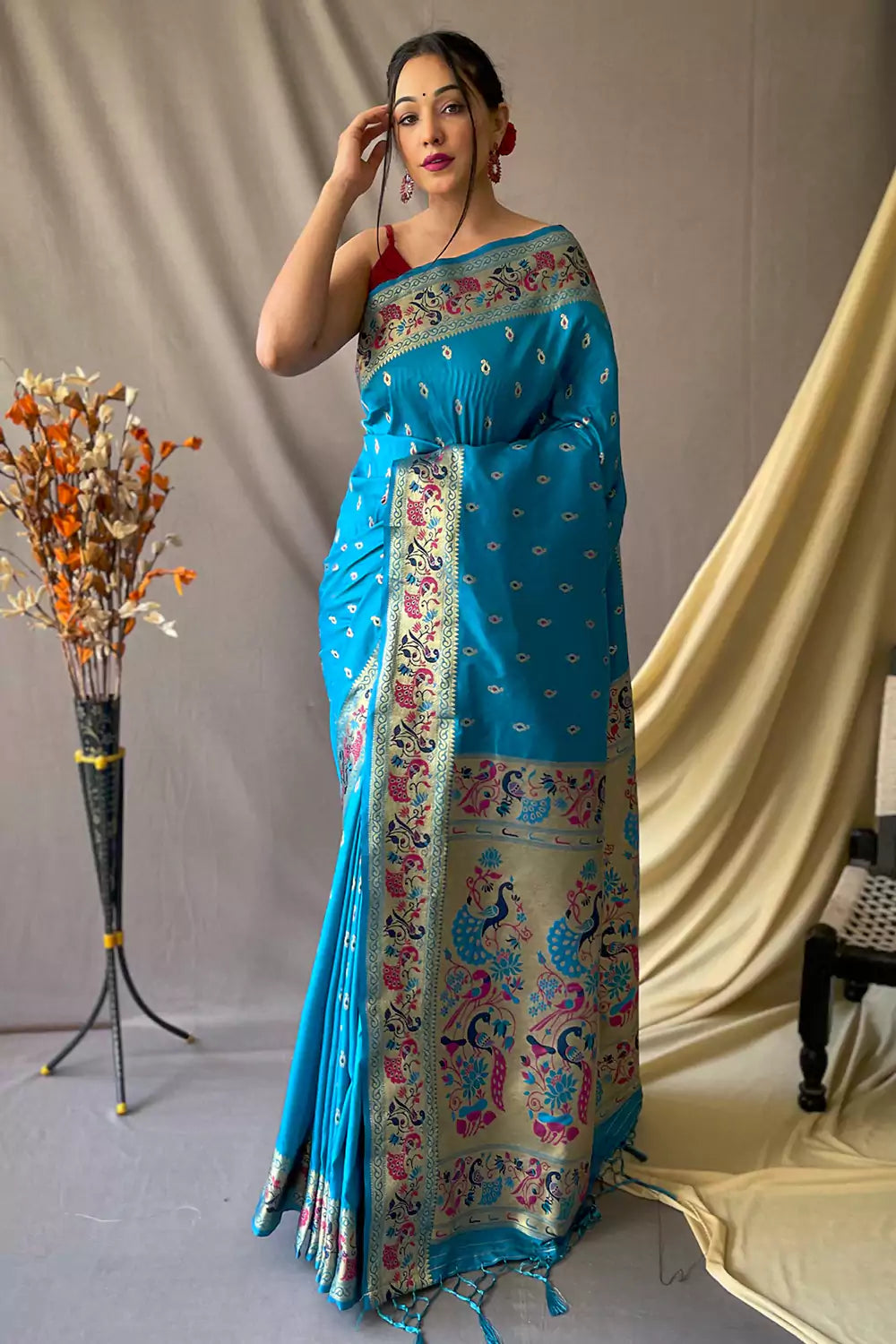 Buy ANNI DESIGNER Women's Sky Blue Color Cotton Silk Saree With Blouse  Piece (Shraddha_2173_Free Size) at Amazon.in