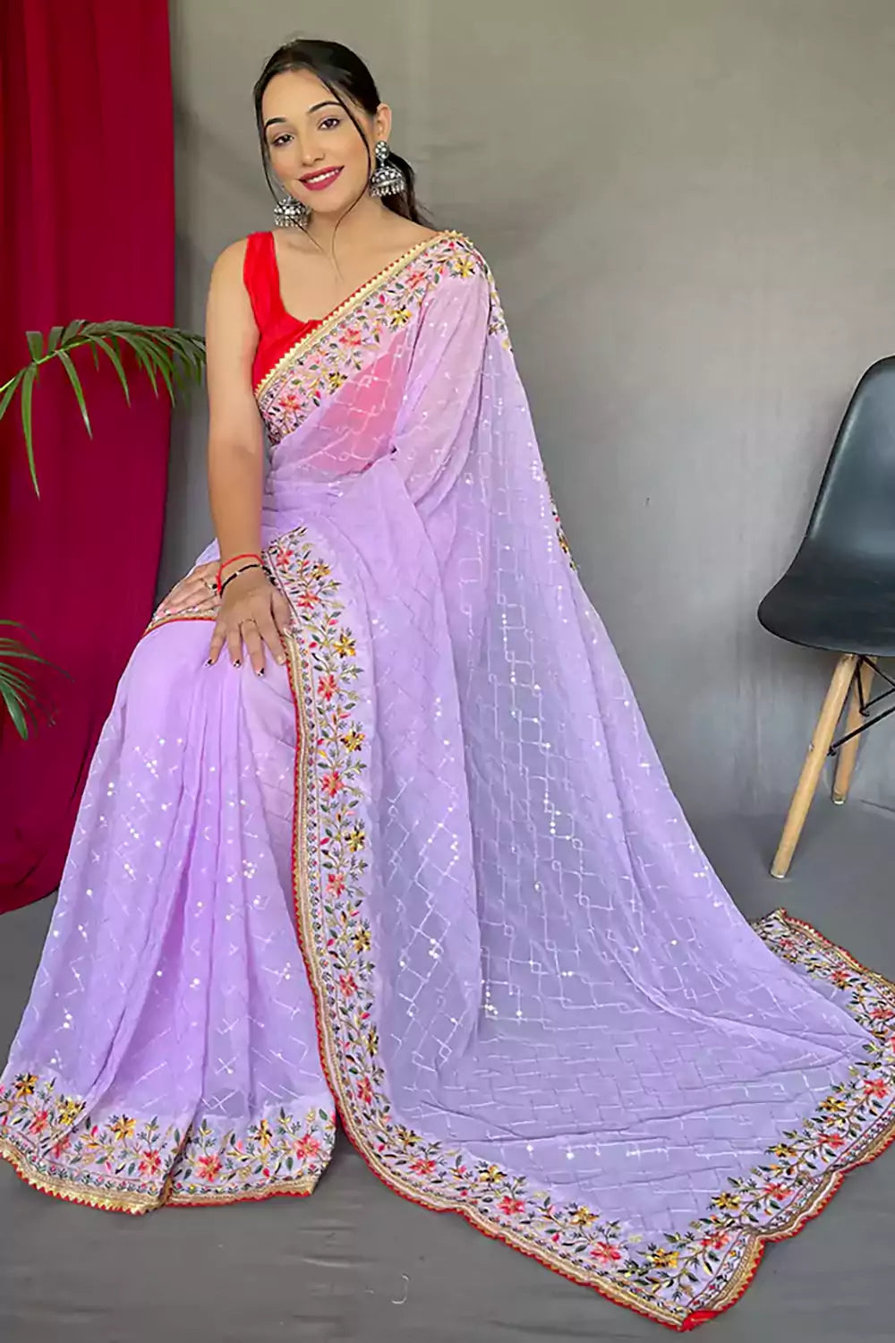 Marie' Lilac Purple Pure Katan Silk Banarasi Handloom Saree - Tilfi