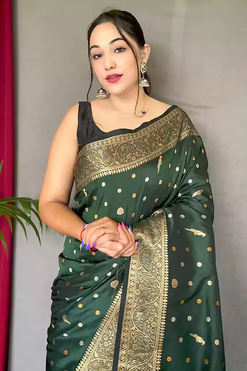 Women's Soft Silk Self Woven Designed Jacquard Saree. ( Dusty Green ) -  Stava Creation | Saree, Soft silk sarees, Designer sarees online