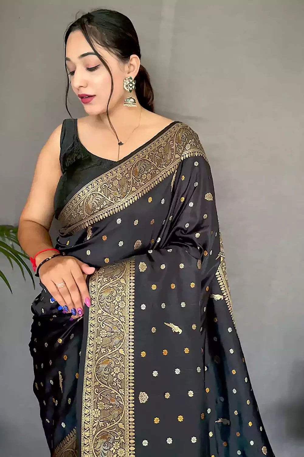 Beautiful Black Soft Banarasi Silk Saree With Girlish Blouse Piece –  subhvastra