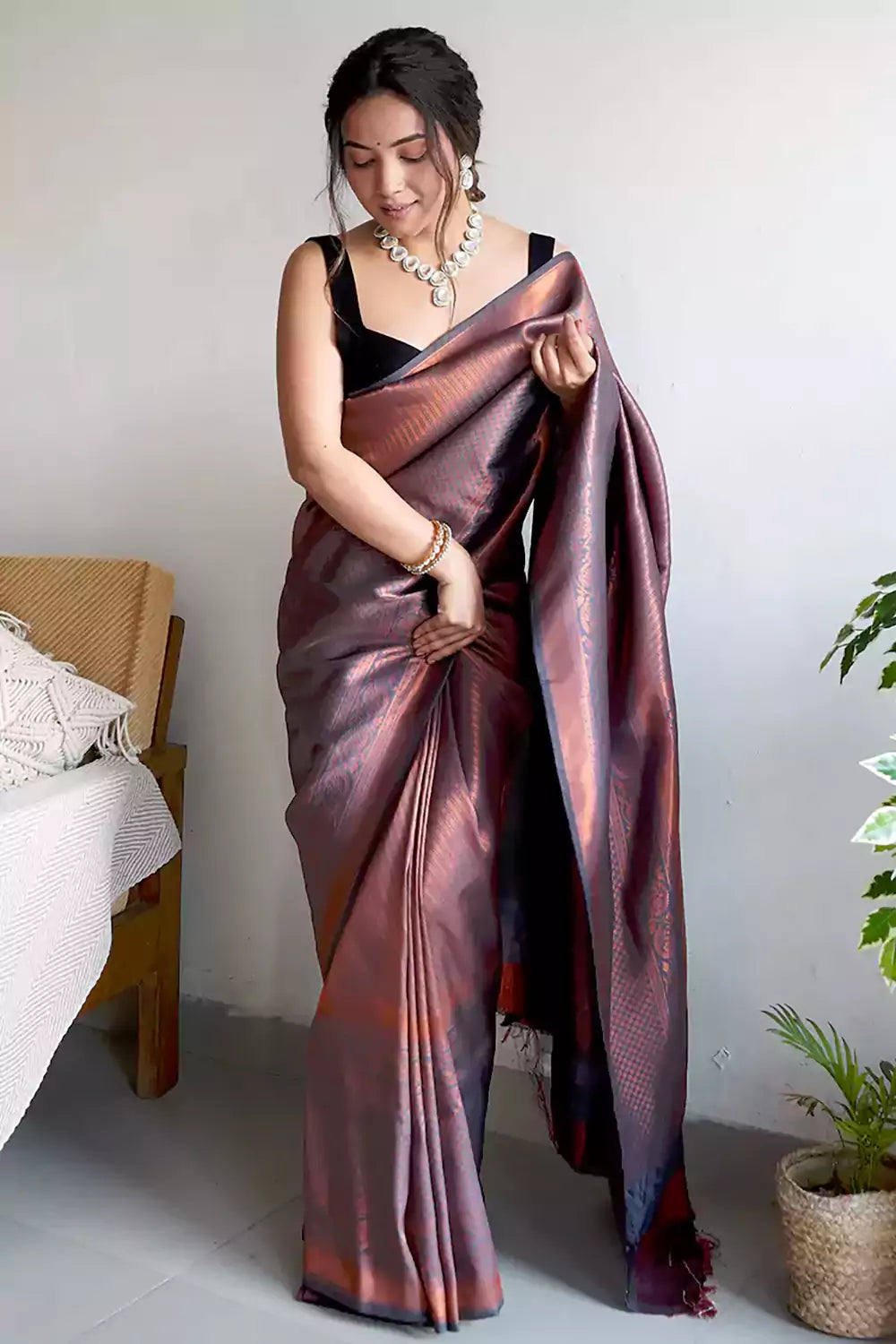 Maroon Colour Silk Saree With Copper Zari Weaving – Orgenza Store