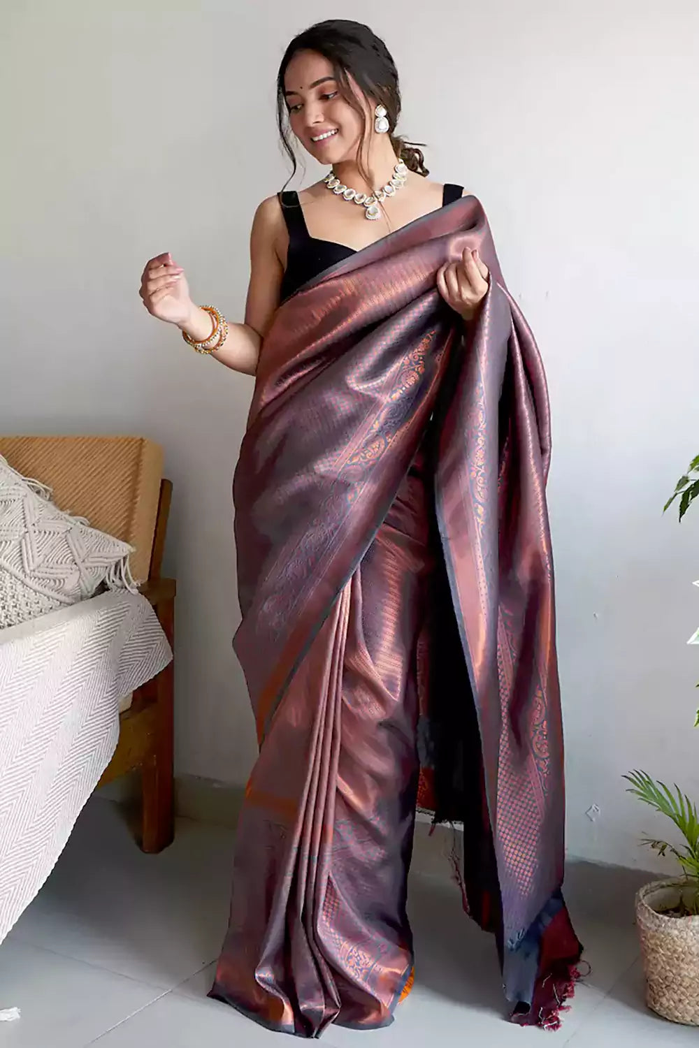 Aab Tapasi Mercerised Banarasi Copper Silk Saree Collection