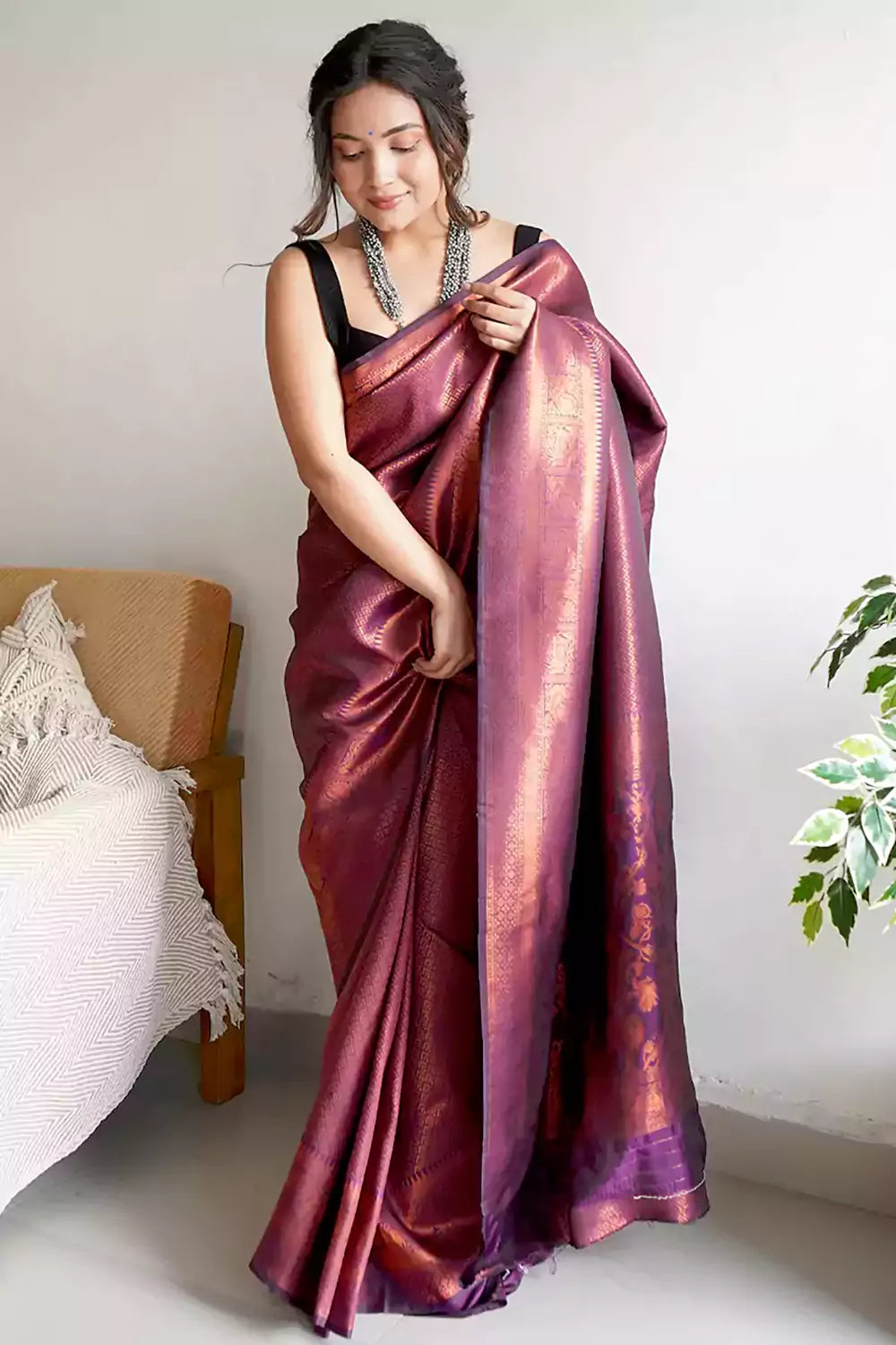 Buy Swtantra Pink Copper Metallic Chiffon Saree without Blouse without  Blouse online