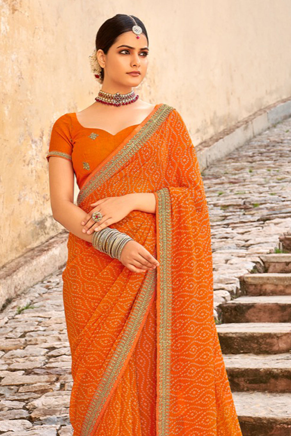 11 Chic Contrast Blouse Ideas For Orange Sarees • Keep Me Stylish |  Tollywood