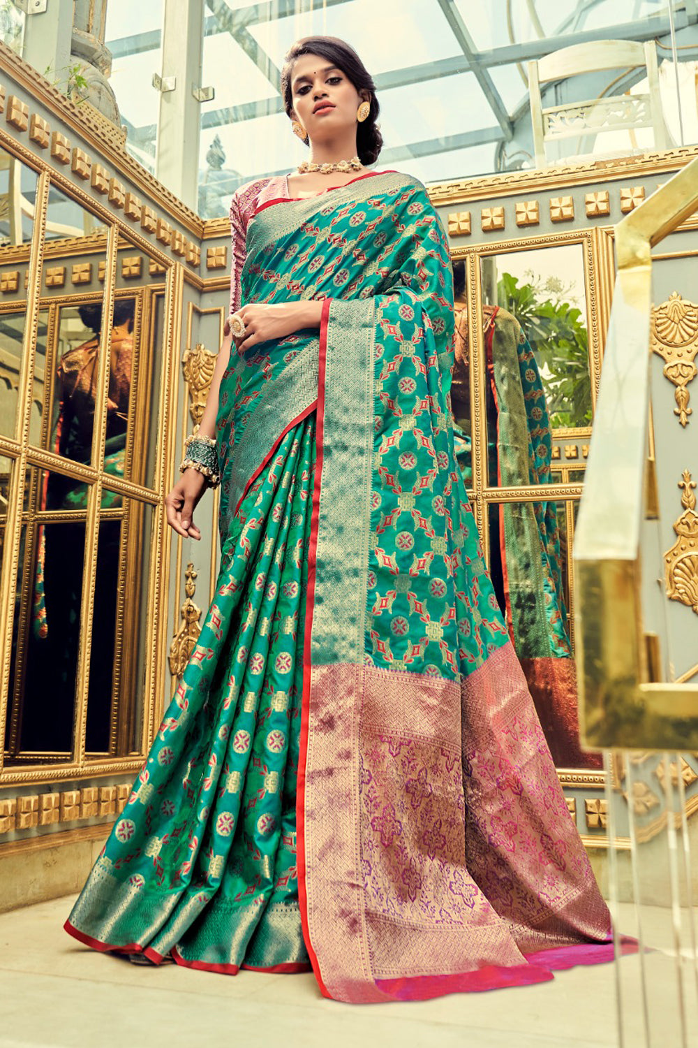 Pista Green Modal Silk Saree With Silver Zari Weaving & Matching