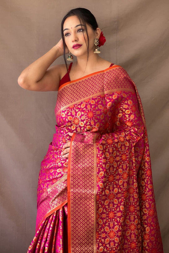 Pink Color Elephant Print Patola Saree